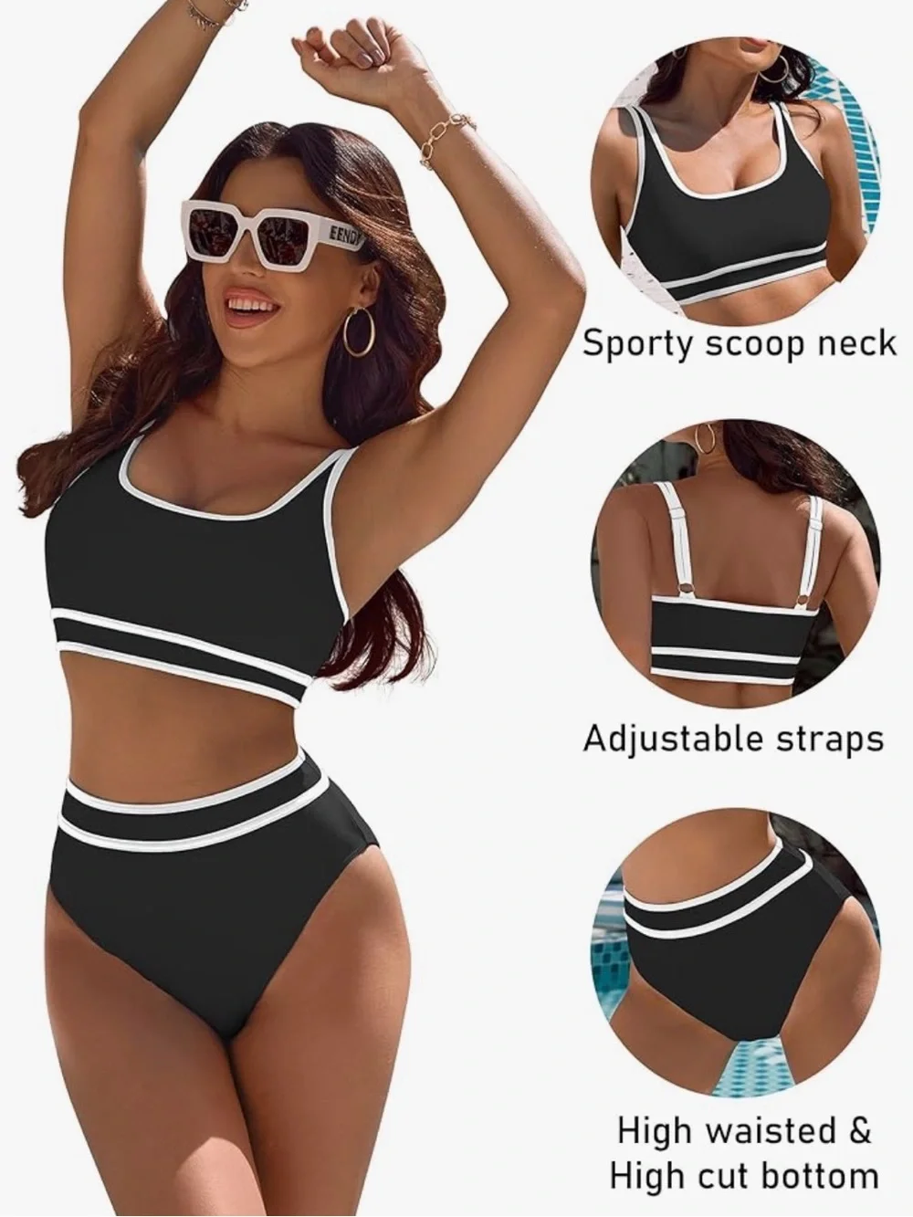 NWT - BMJL Black and White Two Piece Hi cut Bikini size Small